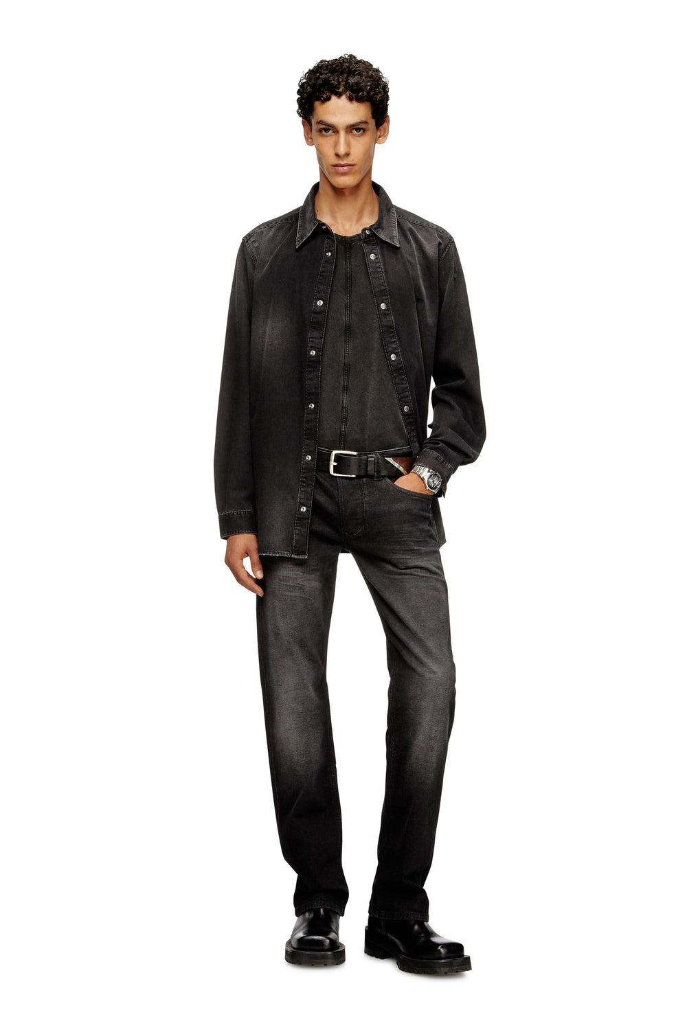 Men's Long-sleeve denim shirt Black