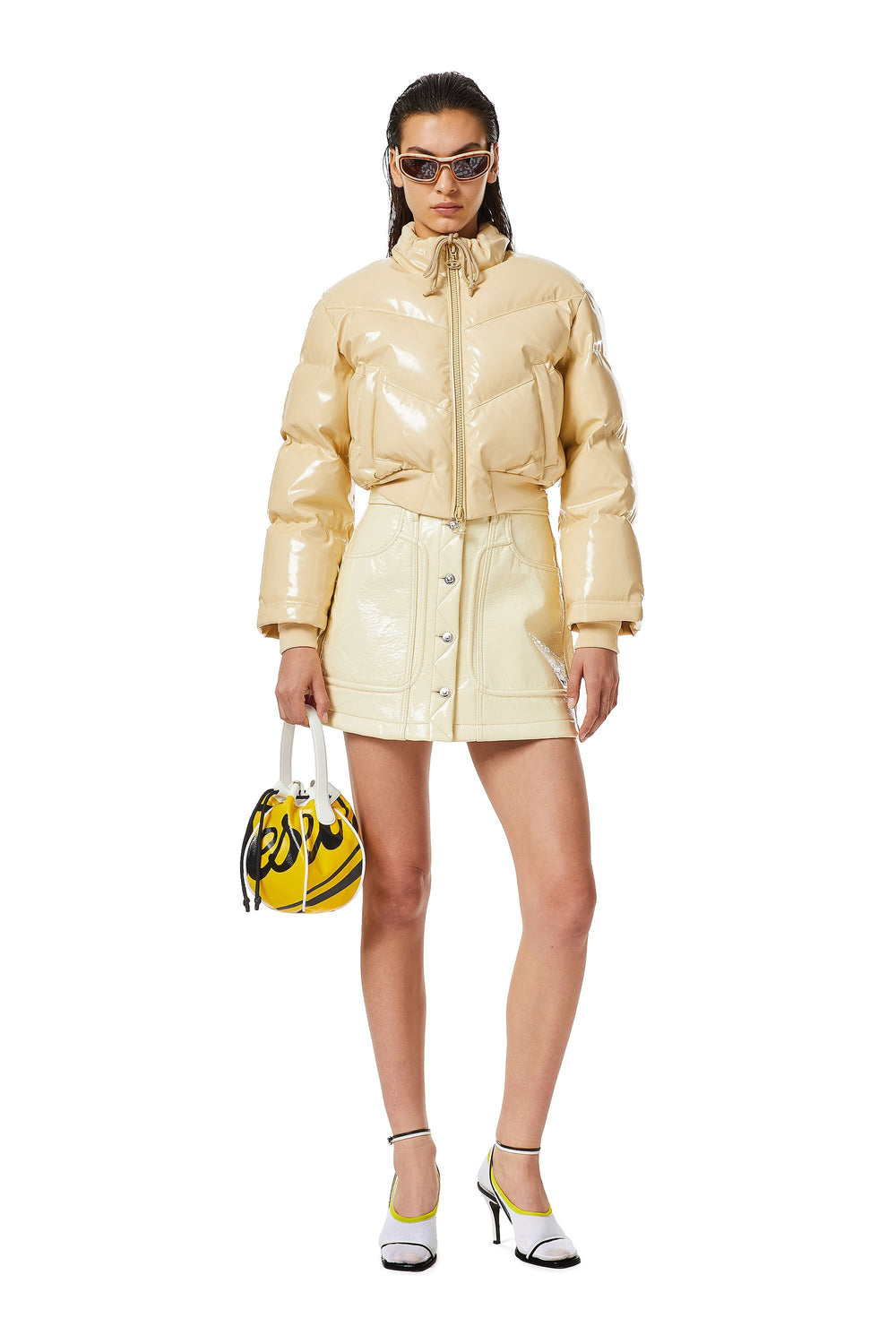 W-CREMA Woman: Quilted-vinyl down bomber jacket
