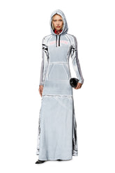 Women's Hoodie dress with shadowy over print Blue