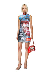 Women's Mini dress with close-up face print Blue