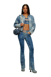 Women's Cropped denim top with crystal plaque Blue
