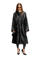 Women's Distressed utilitarian hooded coat Black