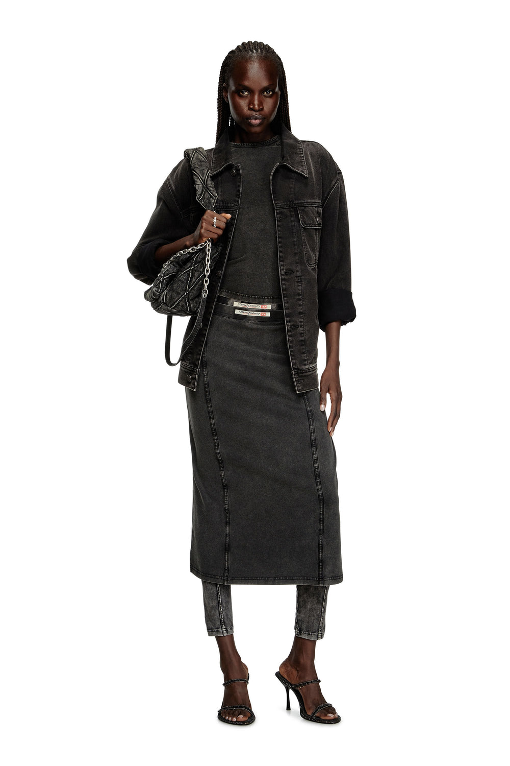 Women's Midi skirt with denim effect Black