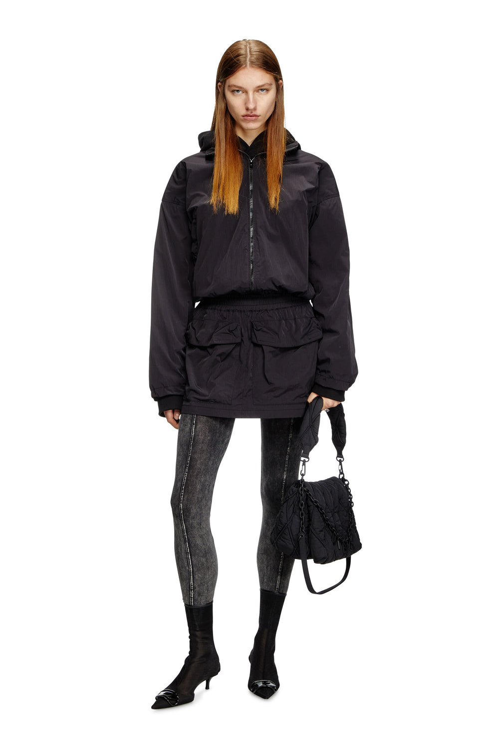 Women's Crinkled mini skirt with utility pockets Black