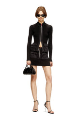 Women's Ribbed cardigan with cargo pockets Black