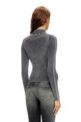 Women's Zip-up cardigan with denim cargo pockets Grey