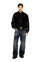 Men's Denim and leather bomber jacket Black