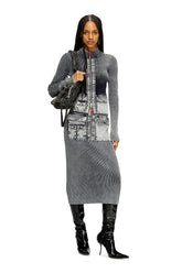 Women's Knit midi skirt with denim cargo pockets Grey