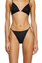 Women's Microfibre thong with crystals Black