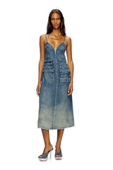 Women's Dress in fluid laser-worn denim Blue