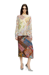 Women's Viscose midi skirt with Heraldic print Brown