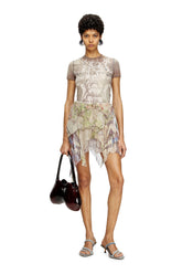 Women's Crinkled skirt mixed medieval print Beige