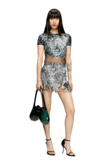 Women's Nylon mini skirt with Heraldic print Grey