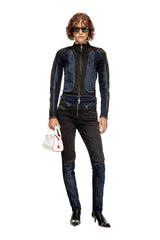 Women's Biker-style jacket in bicolour denim Multicolor
