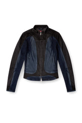 Women's Biker-style jacket in bicolour denim Multicolor