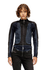 Women's Biker-style jacket in bicolour denim Multicolor