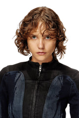 Women's Biker-style jacket in bicolour denim Multicolor