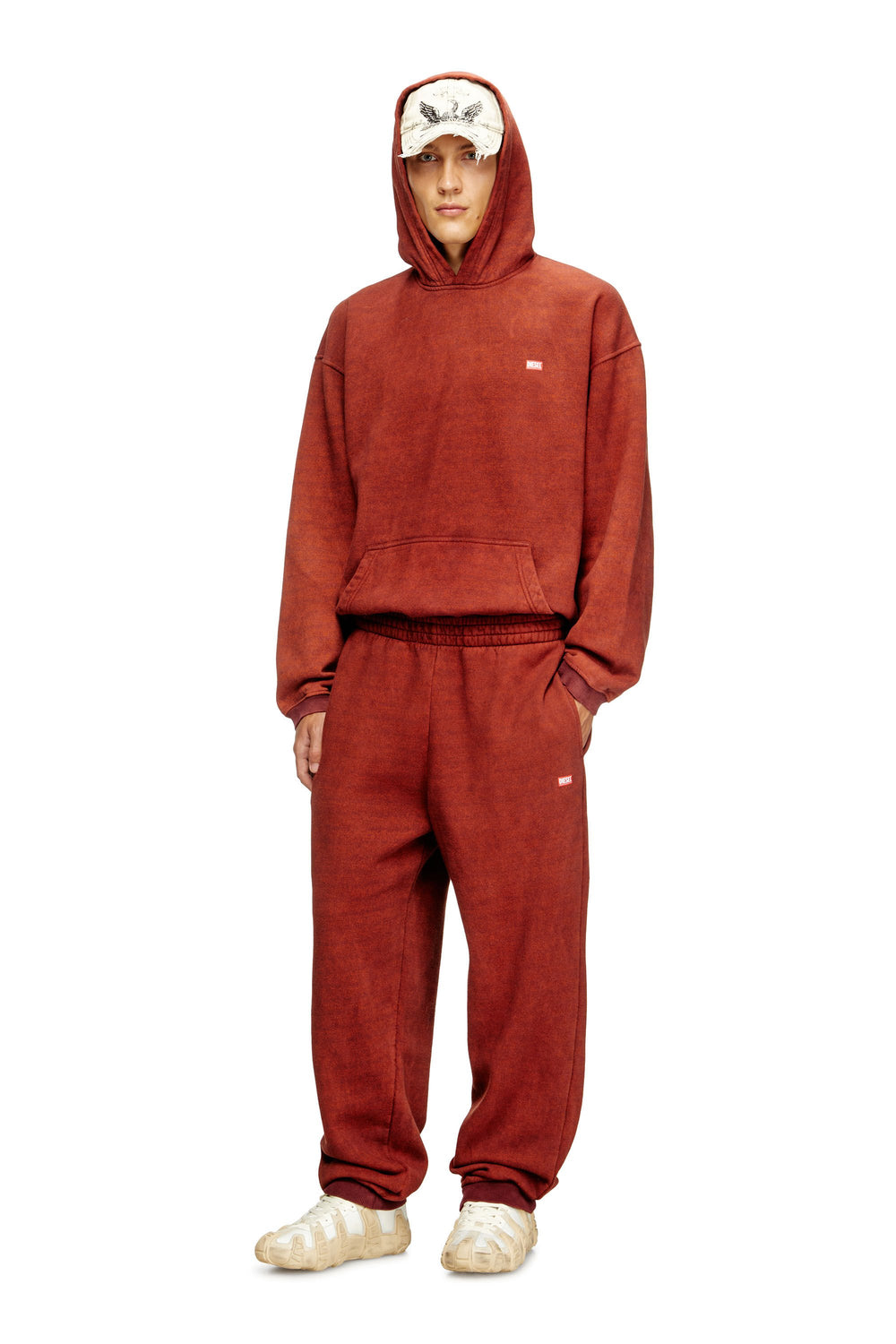 Men's Drawstring pants with ribbed trim Red
