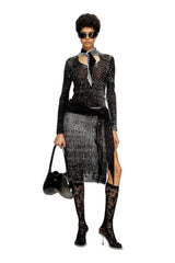 Women's Keyhole neck-tie jumper in linen Black