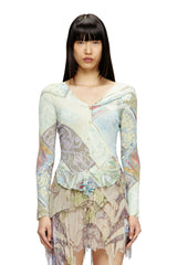 Women's Cropped cardigan with medieval print Multicolor