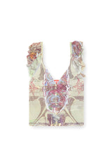 Women's Ruffle-shoulder knit top with medieval print Beige