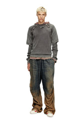 Men's Layered sweater with destroyed effect Grey