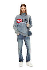 Men's Cotton jumper with denim logo patch Blue