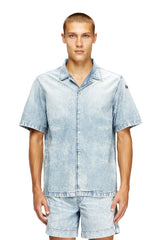 Men's Bowling shirt in marbled denim Blue