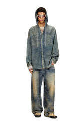 Men's Overshirt in marbled coated denim Blue