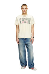 Men's Slogan T-shirt with burnout wash Beige