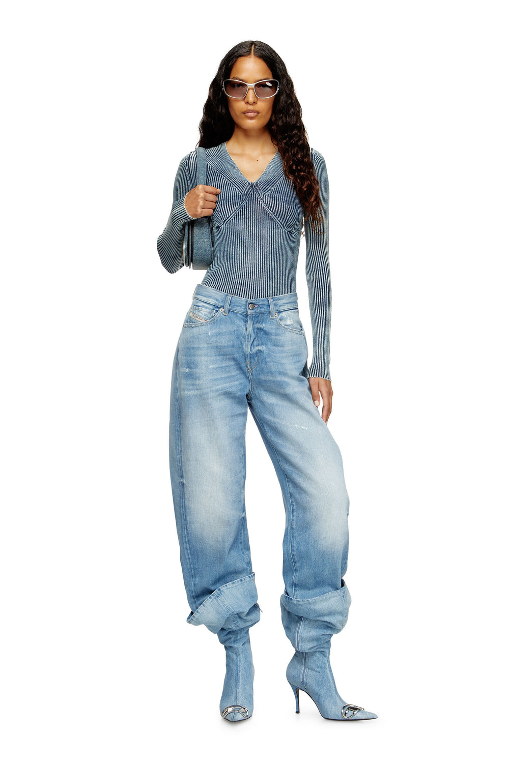 Women's Denim-yarn jumper with shiny effect Blue