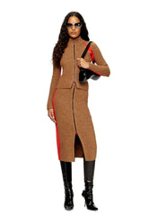 Women's Midi skirt in alpaca with front zipper Brown