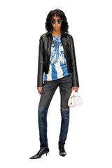 Women's Distressed leather jacket Black