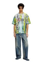 Men's T-shirt with trompe l'oeil cracked print Multicolor