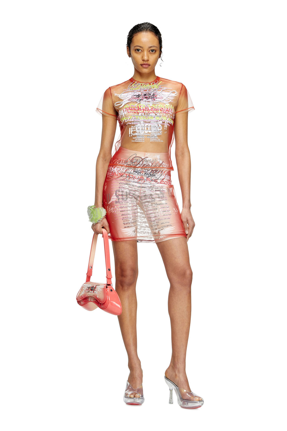 Women's Layered skirt with lyrics print Pink