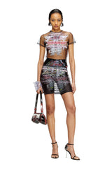 Women's Layered skirt with lyrics print Black