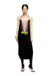 Women's Sleeveless tank dress with lyrics print Black