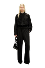 Women's Cropped jacket in tailoring fabric and nylon Black