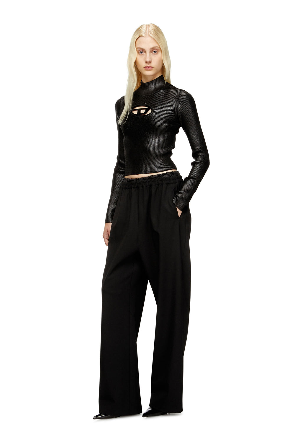 Women's Wool pants with drawstring Black