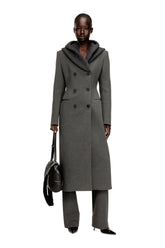Women's Long hourglass coat with knitted cowl hood Grey
