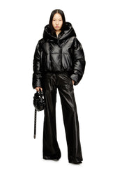 Women's Hooded puffer jacket in coated fabric Black