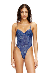 Women's Denim-effect mesh bodysuit Blue