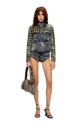 Women's Sleeveless top in houndstooth tie-dye denim Black