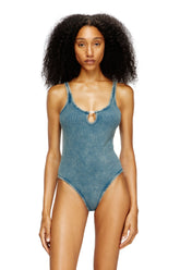 Women's Bodysuit in marble-washed stretch cotton Blue