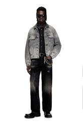 Women's Denim trucker jacket with tonal leather trims Grey