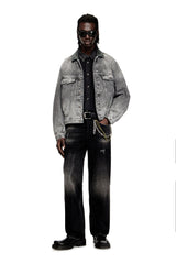 Women's Denim trucker jacket with tonal leather trims Grey