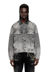 Women's Denim trucker jacket with tonal leather trims Grey