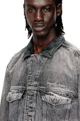 Women's Denim trucker jacket with tonal leather trims Grey