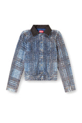 Women's Cropped jacket in graphic bouclé denim Blue