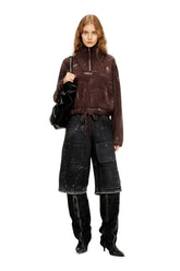 Women's Half-zip jumper with distressed effect Brown